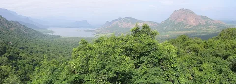 Palani Hills and Palar Dam reservoir from Vilpatti