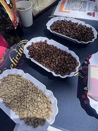 Coffee-roasting stages displayed in Yauco, Puerto Rico